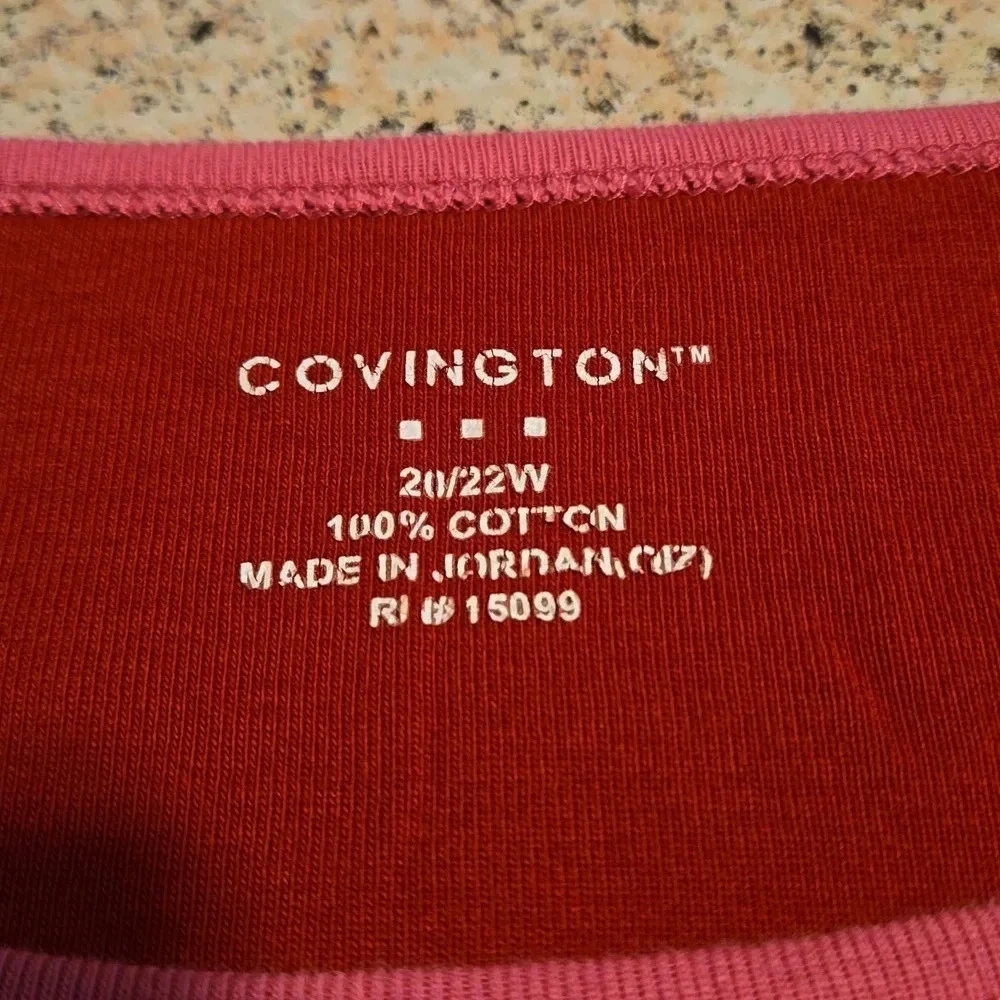 Covingington Deep Rose Pink with Neck edging Long Sleeve Tee Women Size 20/22W - Picture 3 of 8